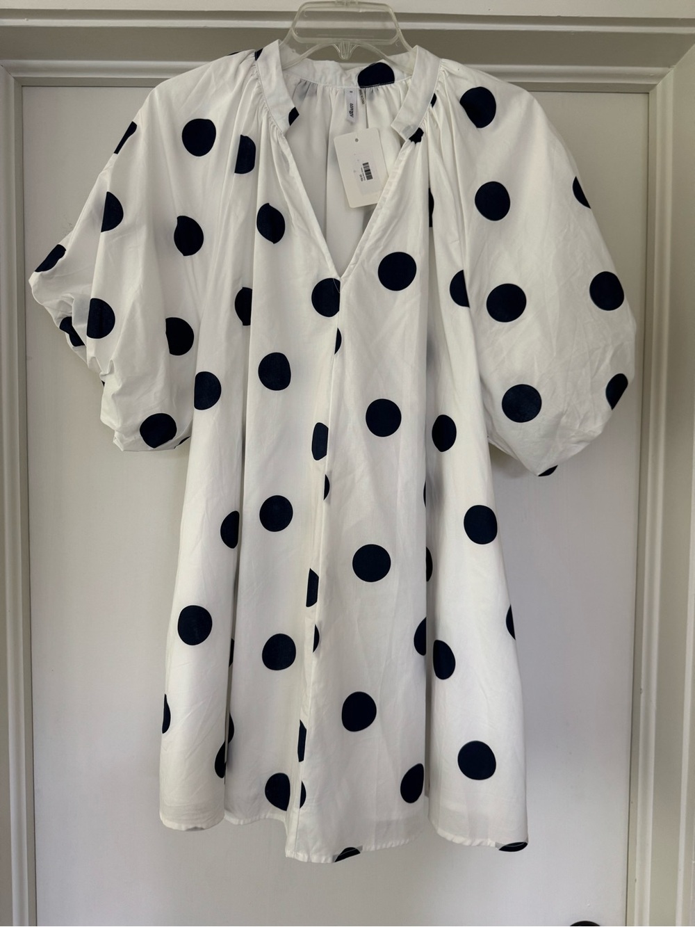Glam NWT Chloe Sz M white & navy polka dot minidress